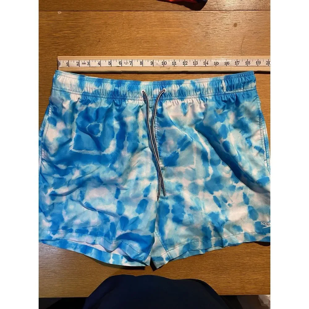 Speedo Mens Swim Shorts Size‎ XXL Trunks Blue Tie Dye Mesh Lined Pockets